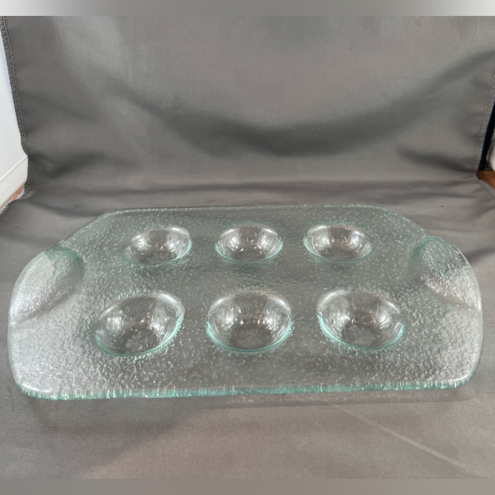 Dansk “Spectra Line” Textured Glass Tray with Handles. Devilled eggs, sushi